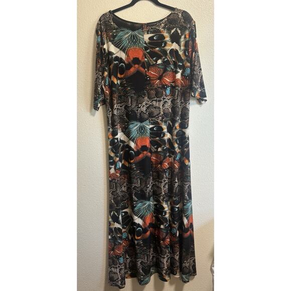 Attitudes by Renee Size XL Maxi Dress Soft Knit Unique Moth & Snake Print Artsy - Picture 2 of 9